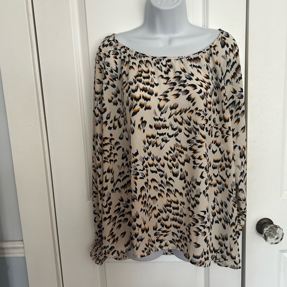 CAbi Round Trip Cream and Brown Blouse with Peter Pan Collar - Picture 10 of 10